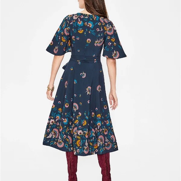 BODEN Emilie V Neck Midi Dress Navy Blue Flourish Pink Floral Size US 8R UK12R - Picture 13 of 16